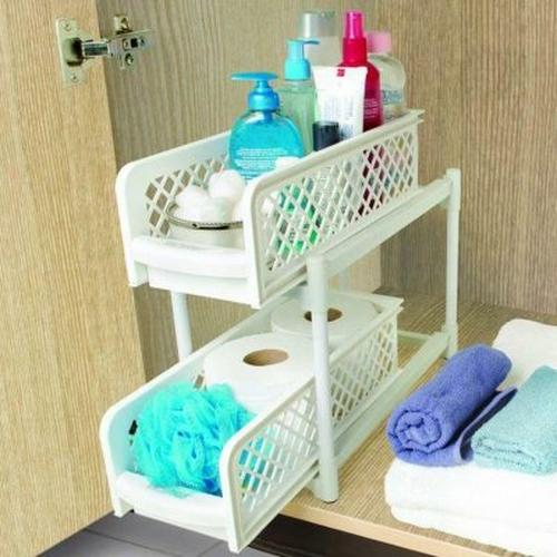 2 Tier Under Sink Sliding Basket Shelves