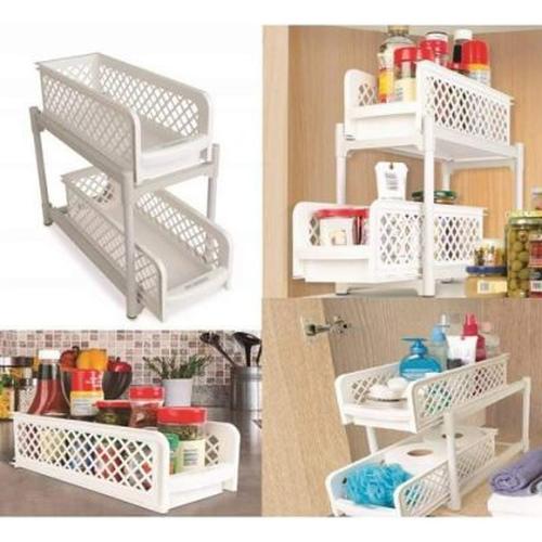 2 Tier Under Sink Sliding Basket Shelves