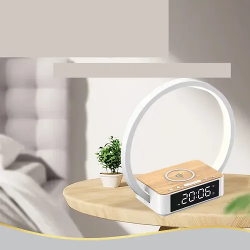 3-in-1 Wireless Charging Bedside Lamp with Alarm Clock and Dimmable Reading Light for Bedroom