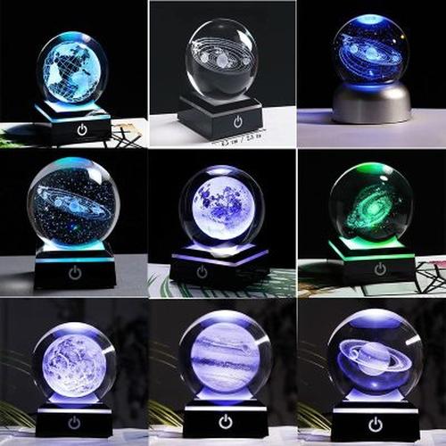 3D Crystal Moon Lamp with Galaxy and Astronaut