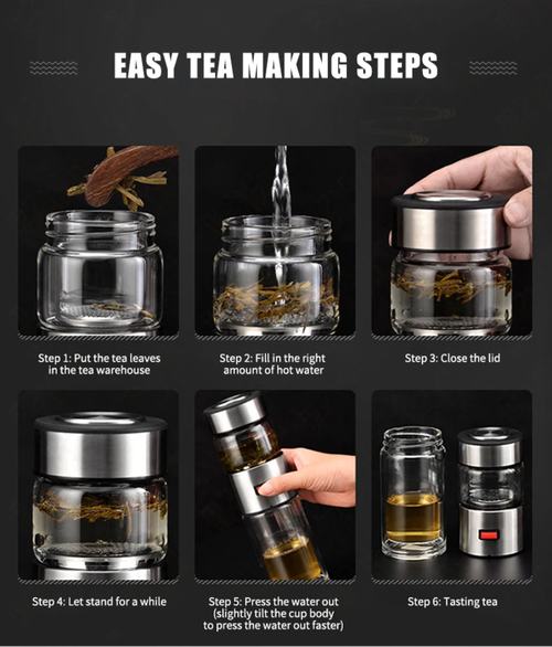 400ml Removable Glass Thermos Bottle, Portable Double Walled Glas Thermos Bottle, Tea Strainer