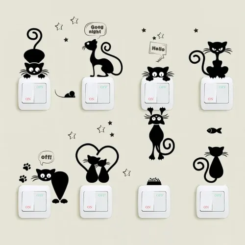 Cartoon Black Cat Switch Sticker for Home Decor