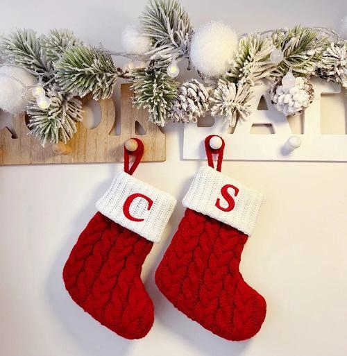 Christmas Knitting Socks with Alphabet Pendant for Home Party Decoration