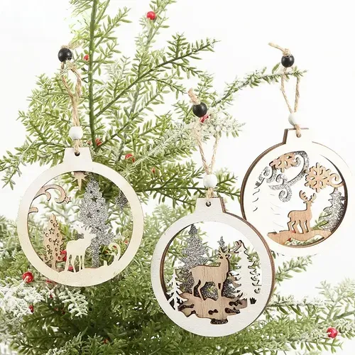 Christmas Tree Ornaments Set with Glitter Reindeer and Gift Tags