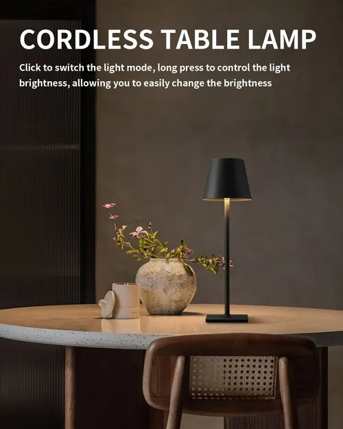 Cordless Table Lamp - USB Rechargeable, Waterproof, Touch Switch, for Bedroom, Hotel, Living Room, Restaurant