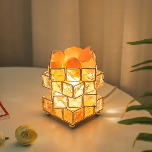 Crystal Cube Table Lamp with USB Charging