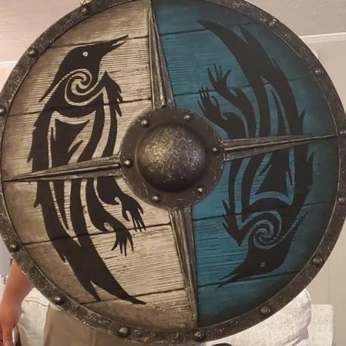 Double Ravens Personalized Battleworn Viking Shield