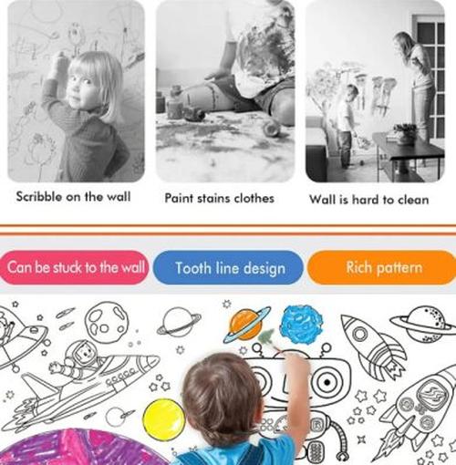 Educational Coloring Paper Roll for Kids - Stickable on Wall