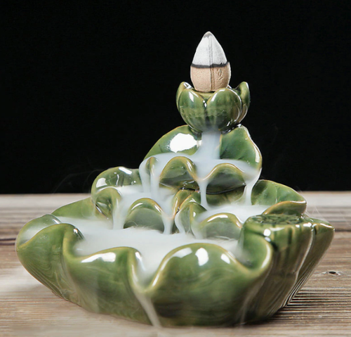 Green Lotus Waterfall Aromatherapy Incense Burner with 20 Cones