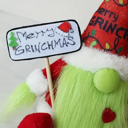 Grinch Sitting Doll Ornament - Green Hair Monster Christmas Decoration