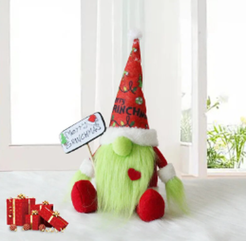 Grinch Sitting Doll Ornament - Green Hair Monster Christmas Decoration