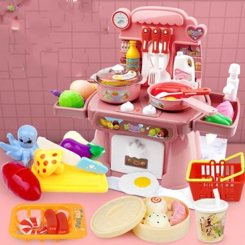 Kids Pretend Play Kitchen Set with Spray Water – ABS Dinnerware and Mini Food