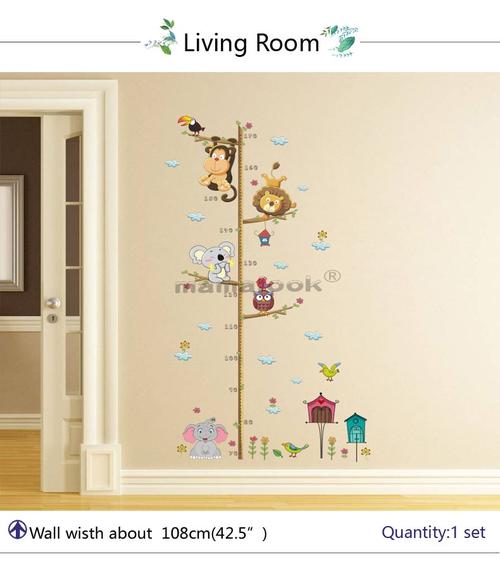 Lovely Animal Growth Chart Wall Sticker for Kids Room Decoration