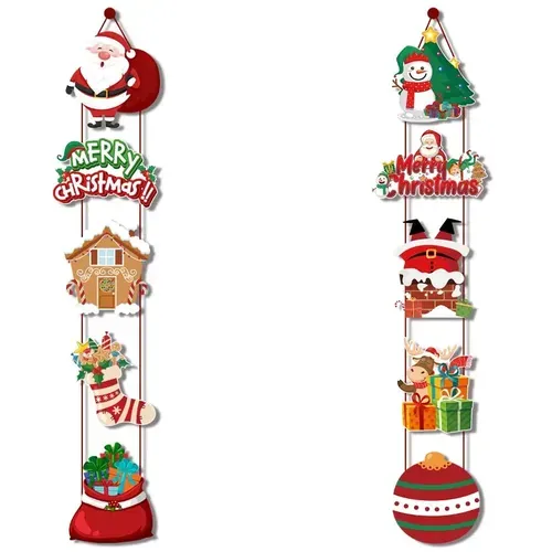 Merry Christmas Door Hanging Banner with Santa Claus and Snowman -  Home Decoration