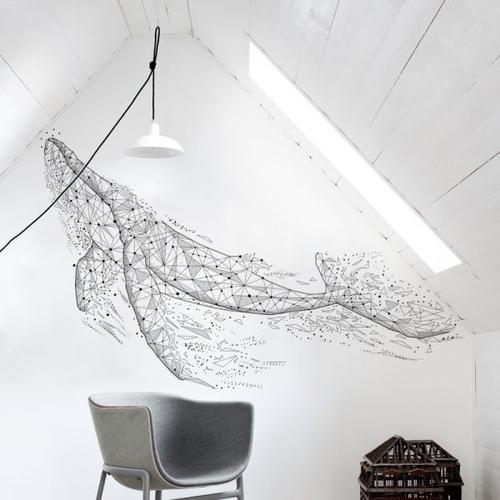 Minimalist 3D Whale Wall Stickers for Living Room Decor