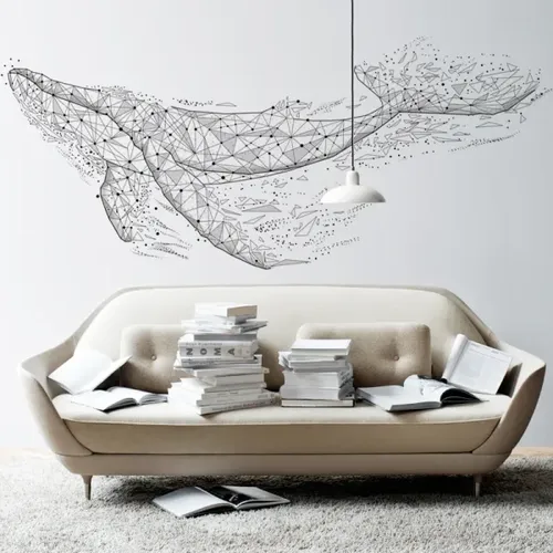 Minimalist 3D Whale Wall Stickers for Living Room Decor