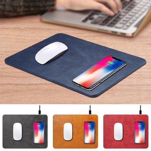 Mobile Phone Qi Wireless Charger Charging Mouse Pad Mat PU Leather Mousepad