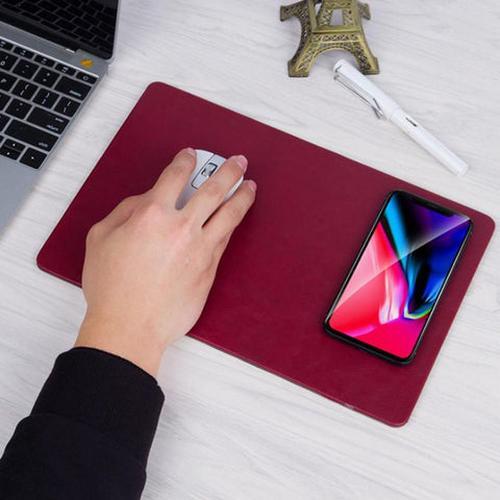 Mobile Phone Qi Wireless Charger Charging Mouse Pad Mat PU Leather Mousepad