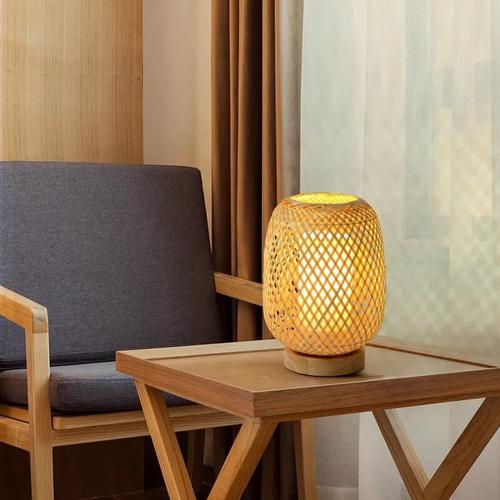 Modern Bamboo and Rattan Desk Lamp with Adjustable Shade