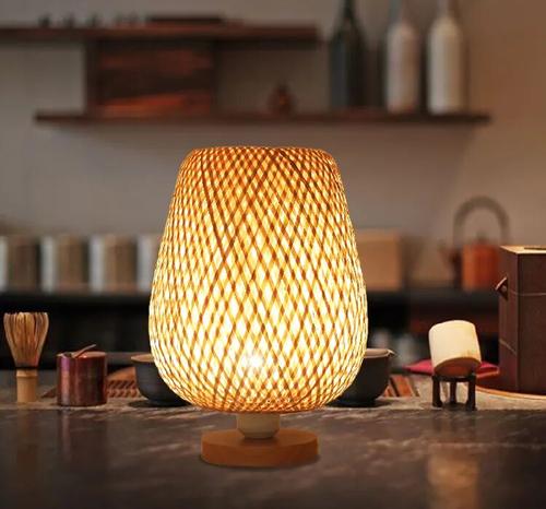 Modern Bamboo and Rattan Desk Lamp with Adjustable Shade