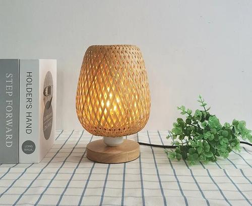 Modern Bamboo and Rattan Desk Lamp with Adjustable Shade