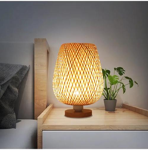 Modern Bamboo and Rattan Desk Lamp with Adjustable Shade