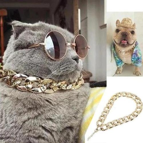 Pet Necklace Thick Gold Chain Plated Plastic Identified Safety Collar Puppy Dogs