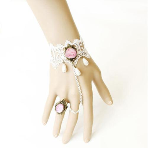 Pink Rose Ring-To-Wrist Bracelet