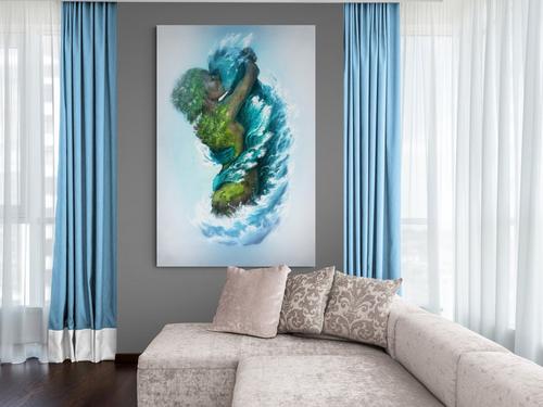 Sea and Land Couple Kiss Poster - Abstract Surrealism Wall Art for Living Room