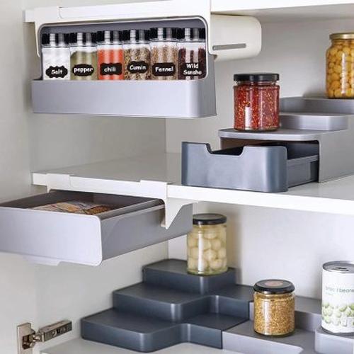 Wall-Mounted Under-Shelf Seasoning Bottle Storage Rack Spice Organizer Kitchen