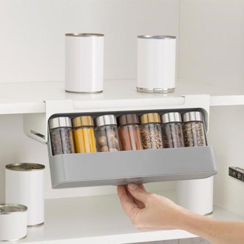 Wall-Mounted Under-Shelf Seasoning Bottle Storage Rack Spice Organizer Kitchen