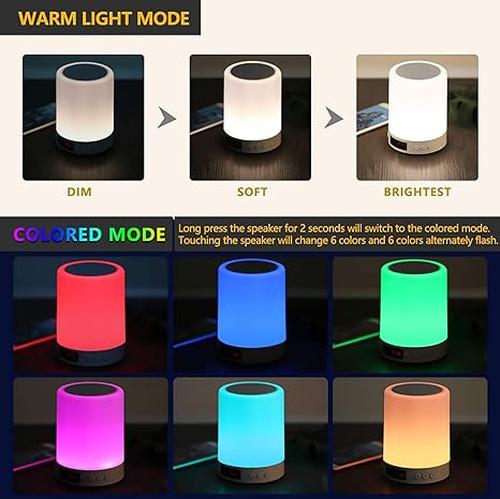 Wireless Bluetooth Bedside Table Lamp with Colorful LED Night Light and Touch Control for Kids