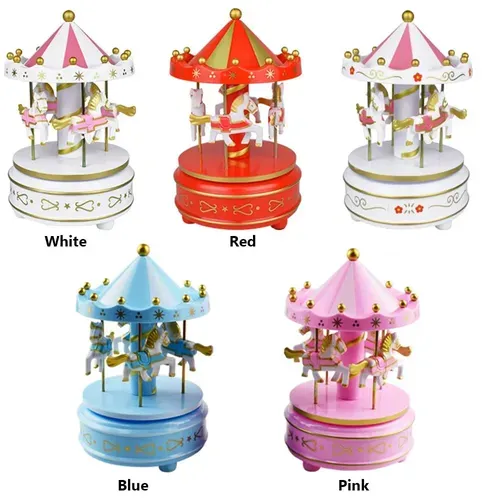 Wooden Christmas Carousel Horse Music Box with Merry-Go-Round for Baby Room Decoration