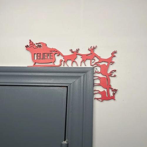 Wooden Christmas Door Frame Decoration with Cartoon Santa, Elk, and Angel