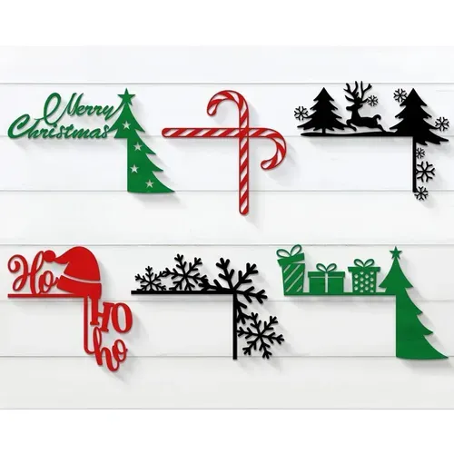 Wooden Christmas Door Frame Decoration with Cartoon Santa, Elk, and Angel