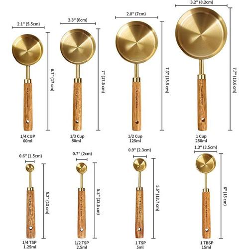 Wooden Handle Stainless Steel Measuring Spoon Set for Baking, Coffee, and Bartending